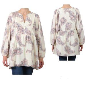 Cal Style Womens White Paisley Tunic Blouse Long Sleeve Lined Size 2XL‎ NWT